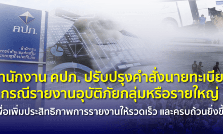 สำนักงาน คปภ. ปรับปรุงคำสั่งนายทะเบียนกรณีรายงานอุบัติภัยกลุ่มหรือรายใหญ่ เพื่อเพิ่มประสิทธิภาพการรายงานให้รวดเร็วและครบถ้วนยิ่งขึ้น
