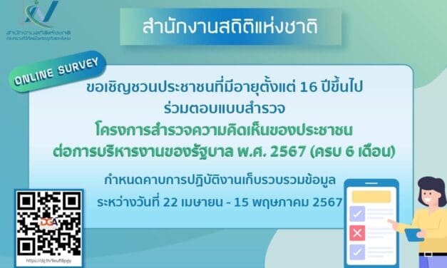 สำนักงานสถิติแห่งชาติ สำรวจความคิดเห็นของประชาชนต่อการบริหารงานของรัฐบาล พ.ศ. 2567 (ครบ 6 เดือน) 
