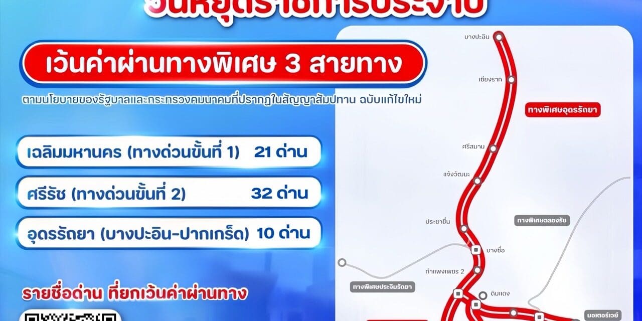 ทางพิเศษ ฟรี! 3 สาย วันที่12 สิงหาคม 2568
