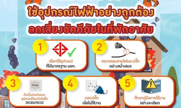 MEA x DDPM แนะนำ 5 วิธีใช้อุปกรณ์ไฟฟ้าอย่างถูกต้อง ลดเสี่ยงอัคคีภัยในที่พักอาศัย