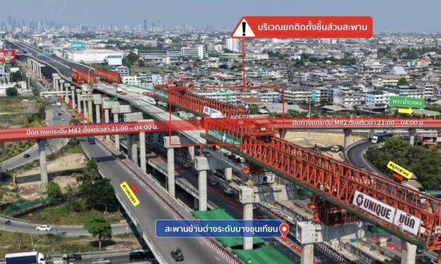 กทพ. แจ้งเบี่ยงจราจรบนทางยกระดับ M82 ลงด่านพันท้ายนรสิงห์ (ฝั่งขาเข้า) วันที่ 9-24 มิ.ย.69 