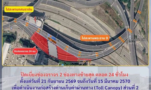 กทพ. แจ้งปิดเบี่ยงช่องจราจรชั่วคราว ด่านฯ บางโคล่ 2 เพื่อก่อสร้างอาคารด่านเก็บค่าผ่านทาง