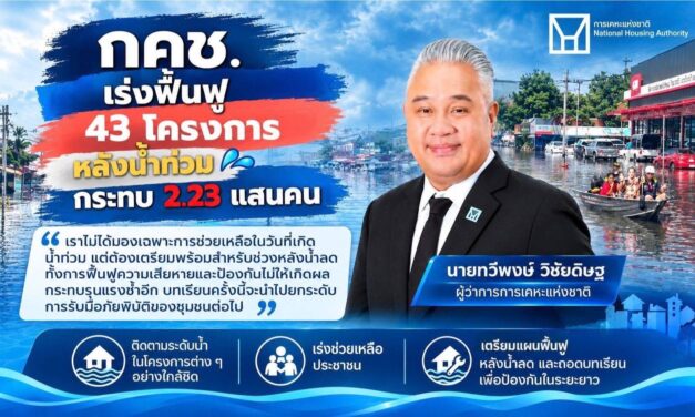 กคช. เร่งฟื้นฟู 43 โครงการ หลังน้ำท่วม กระทบ 2.23 แสนคน