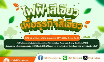 “ไฟฟ้าสีเขียว เพื่อธุรกิจสีเขียว” MEA ผนึกกำลังภาครัฐพร้อมให้บริการจัดหาใบรับรองเครดิตการผลิตพลังงานหมุนเวียน Renewable Energy Certificate (REC) ด้วยกระบวนการรับรองตามมาตรฐาน I-REC 