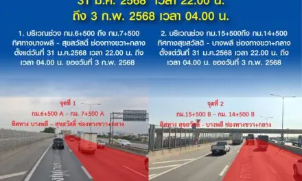 กทพ. แจ้งเบี่ยงการจราจรชั่วคราวบนทางพิเศษกาญจนาภิเษก (บางพลี-สุขสวัสดิ์)  31 ม.ค. 2568 เวลา 22.00 น. ถึง 3 ก.พ. 2568 เวลา 04.00 น.