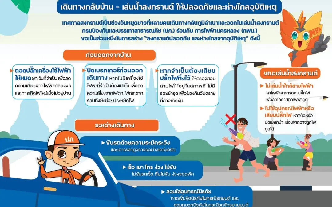 ปภ. จับมือ กฟน. ร่วมสร้าง “สงกรานต์ปลอดภัย” เดินทางกลับบ้าน – เล่นน้ำสงกรานต์อย่างไร ให้ปลอดภัยและห่างไกลอุบัติเหตุ