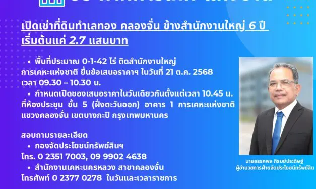 กคช. เปิดเช่าที่ดินทำเลทอง คลองจั่น ข้างสำนักงานใหญ่ 6 ปี เริ่มต้นแค่ 2.7 แสนบาท