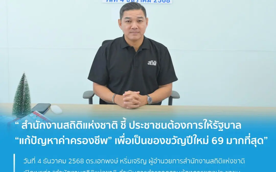 “ สำนักงานสถิติแห่งชาติ  ชี้ ประชาชนต้องการให้รัฐบาล “แก้ปัญหาค่าครองชีพ” เพื่อเป็นของขวัญปีใหม่ 69 มากที่สุด”
