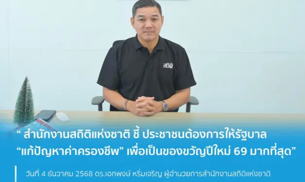 “ สำนักงานสถิติแห่งชาติ  ชี้ ประชาชนต้องการให้รัฐบาล “แก้ปัญหาค่าครองชีพ” เพื่อเป็นของขวัญปีใหม่ 69 มากที่สุด”