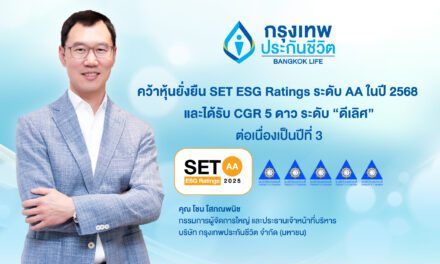 กรุงเทพประกันชีวิต ได้รับการประเมินหุ้นยั่งยืน SET ESG Ratings ต่อเนื่องเป็นปีที่ 5 ในระดับ AA ประจำปี 2568 และผลประเมินคะแนน CGR “ดีเลิศ 5 ดาว” ต่อเนื่องเป็นปีที่ 3 ตอกย้ำองค์กรแห่งความใส่ใจอย่างยั่งยืน