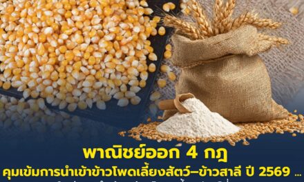 พาณิชย์ออก 4 กฎ คุมเข้มการนำเข้าข้าวโพดเลี้ยงสัตว์–ข้าวสาลี ปี 2569 …ชูมาตรการใหม่ คุมนำเข้า “ข้าวโพดเลี้ยงสัตว์ที่ปลอดการเผา” เพื่อป้องกันสุขภาพประชาชน และยกระดับมาตรฐานสินค้าของไทยตามนโยบายรัฐบาล