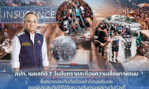 คปภ. เผยสถิติ 7 วันอันตราย สะท้อนความเสี่ยงทางถนน ชี้บทบาทประกันภัยต้องเข้าไปรองรับและดูแลผู้ประสบภัยให้ได้รับความคุ้มครองอย่างทันท่วงที
